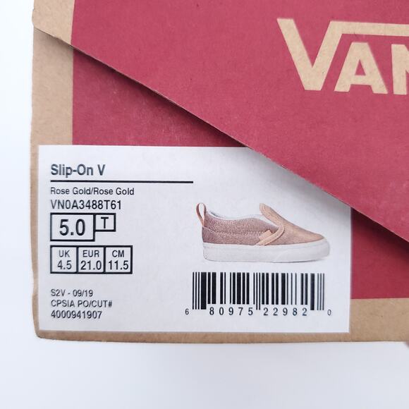 Vans Toddler Girl Metallic Rose Gold Slip-On Skater Shoe With Side Closure| 5T - Picture 9 of 10